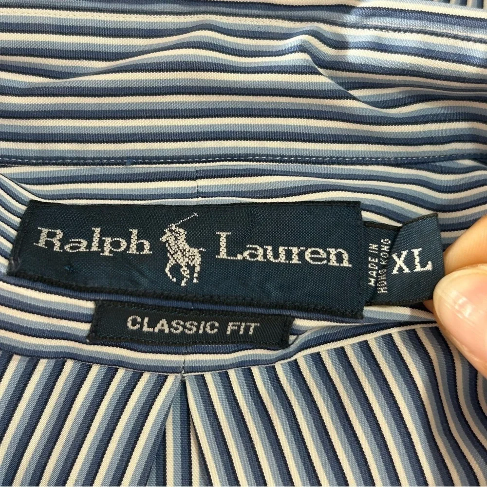 POLO Ralph Lauren Button Down Shirt Men's Classic Fit Blue White Stripe Size XL